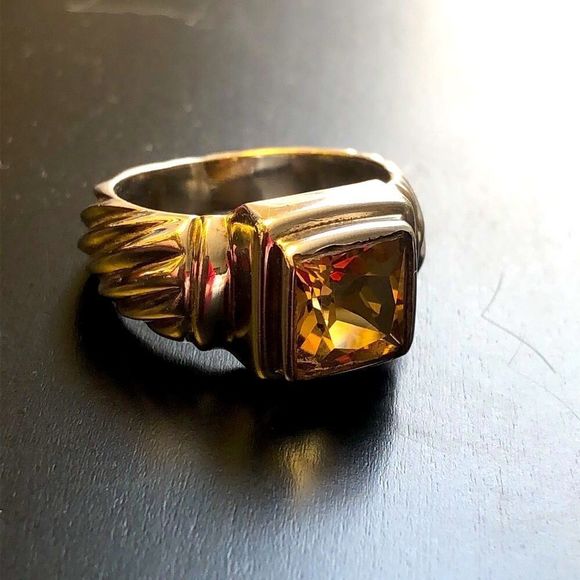 Vintage Sterling Silver Cushion Cut Faceted Citrine Ring - Picture 8 of 13